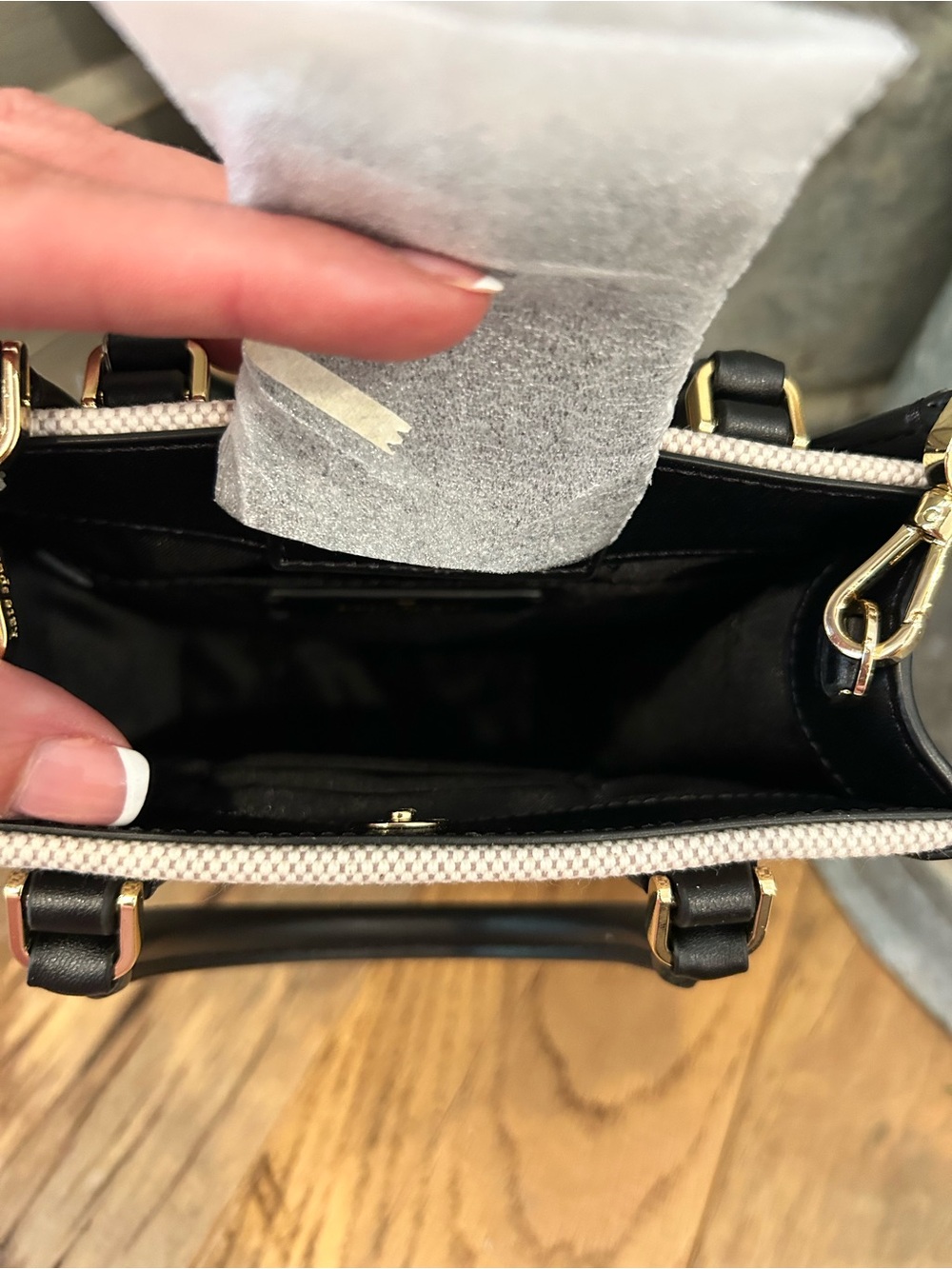 NWT kate spade Black & Cream Mini Canvas Tote with Top Handles - Picture 8 of 11